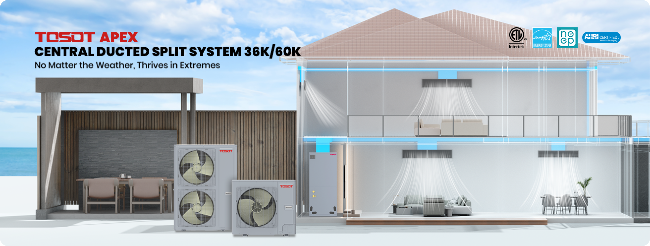 central ducted split system 36k/60k. No matter the weather, thrives in extremes