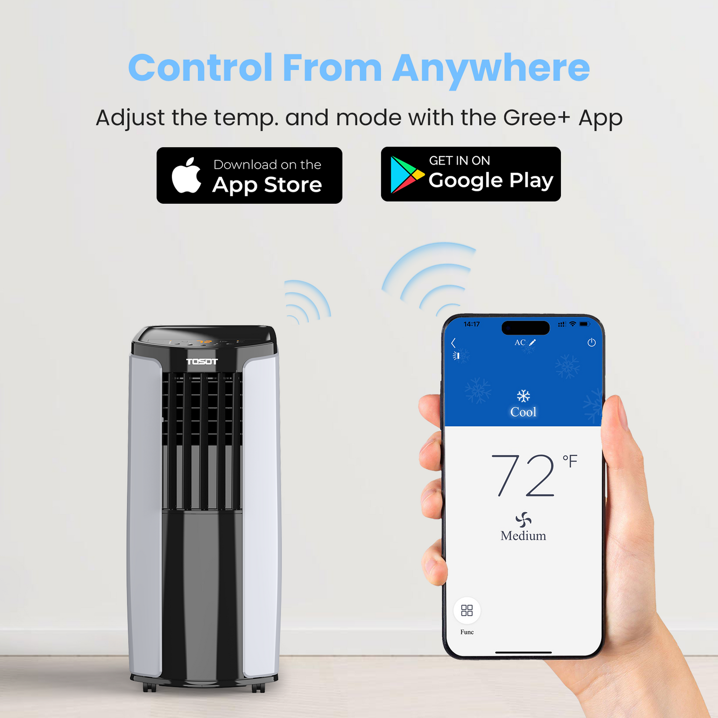 Control from anywhere. adjust the temp. and mode with the Gree+ app
