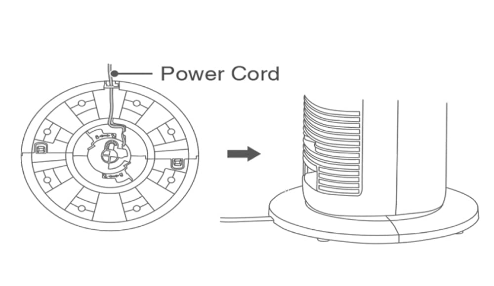 tower fan installation process: step 3 power cord