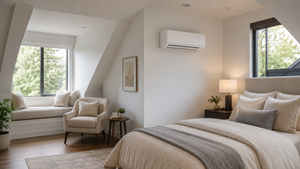 A mini split air conditioner placed near a window for HOA-friendly indoor cooling