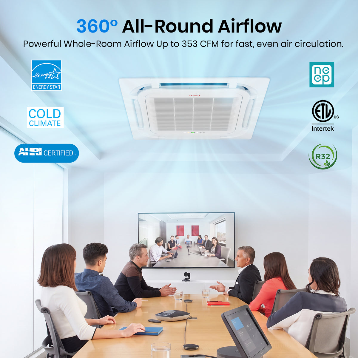Aoraki 18,000 BTU Ceiling Cassette Mini Split Air Conditioner, 21 SEER2 - 230V