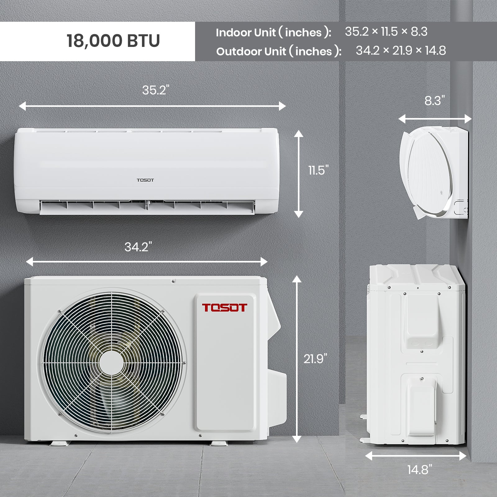18,000 BTU 20 SEER2 Wall Mount Ductless Mini Split Air Conditioner 