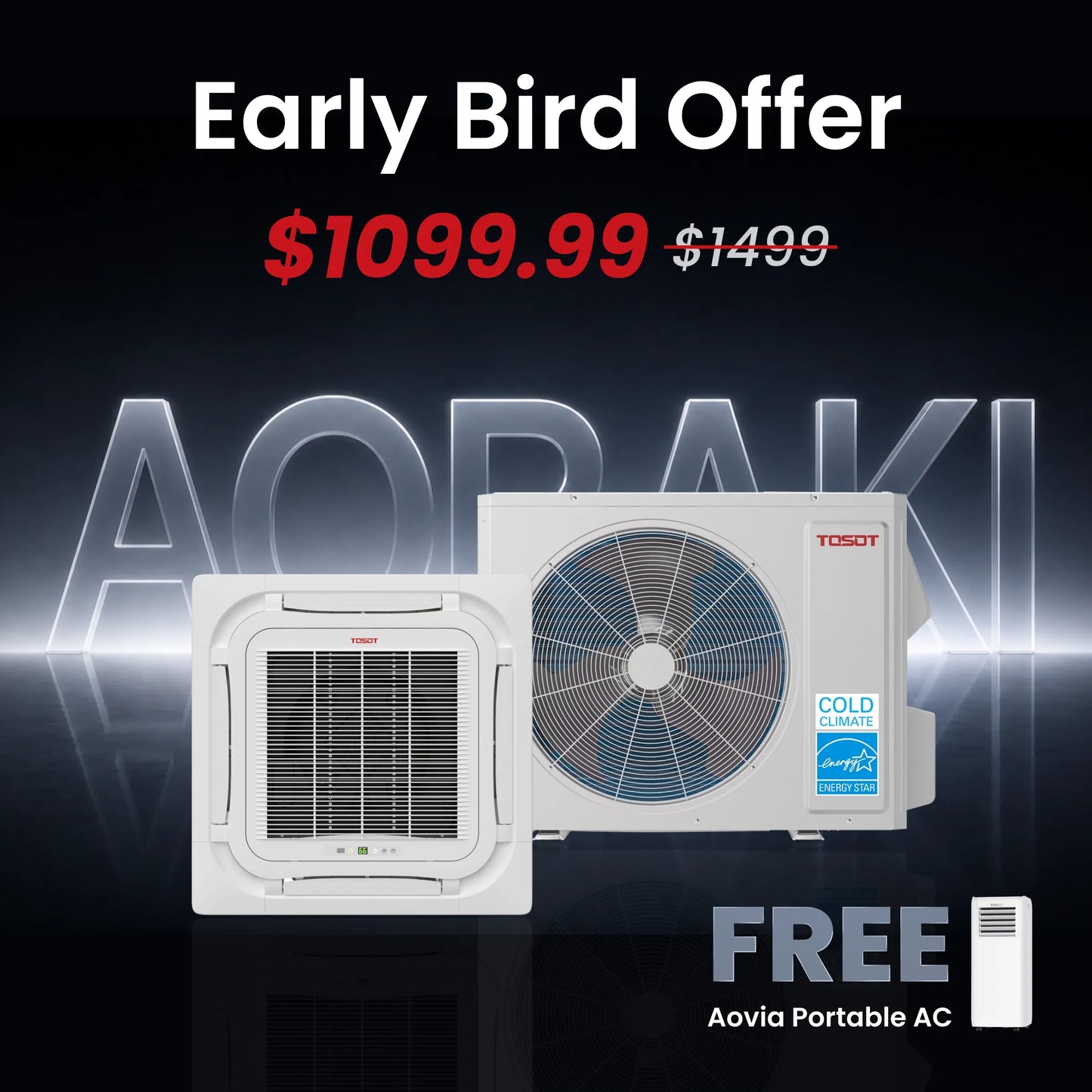 Aoraki 9,000 BTU Ceiling Cassette Mini Split Air Conditioner, 24 SEER2 - 230V