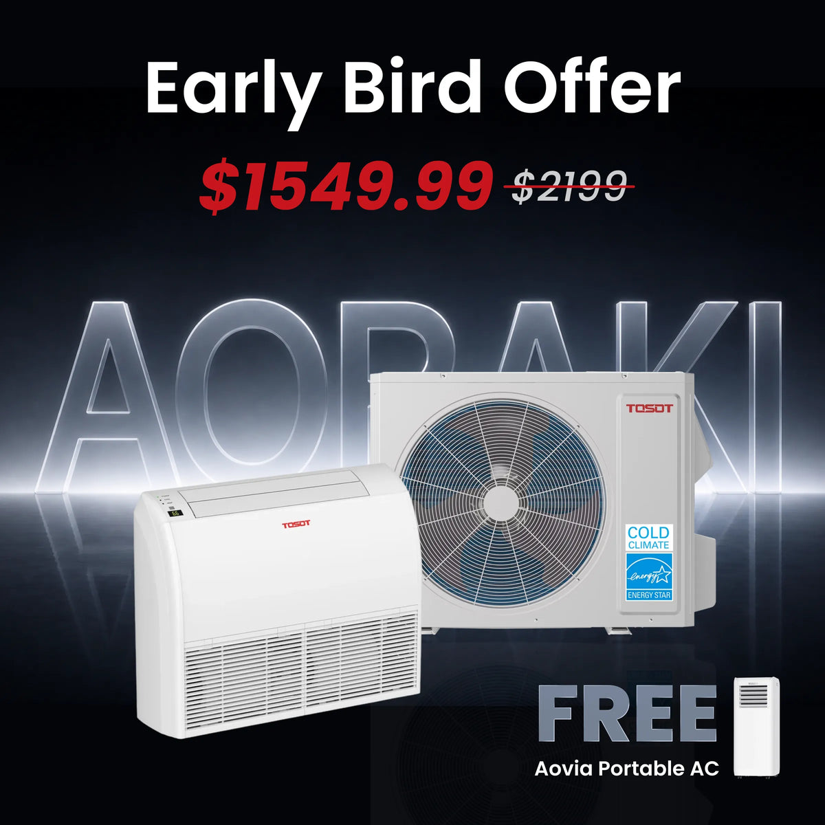Aoraki 18,000 BTU Floor/Ceiling Mount Mini Split Air Conditioner, 21.5 SEER2 - 230V